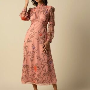 Raishma Elizabeth Floral Midi Dress in Pink Size 14 New